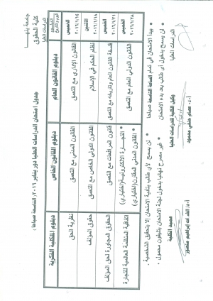 جدول امتحان الدراسات العليا دور يناير 2016 التاسعة صباحا