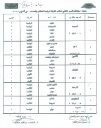 جدول امتحانات الدور الثانى  لطلاب الفرقة الرابعة انتظام وانتساب  - دور أكتوبر 2015